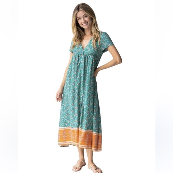 Natural Life Midi Dress NWT Pockets Avery Button Front Jade Floral Boho XL - Picture 4 of 13